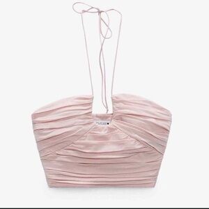 Zara Light Pink Pleated Halter Crop Top Bustier size US small